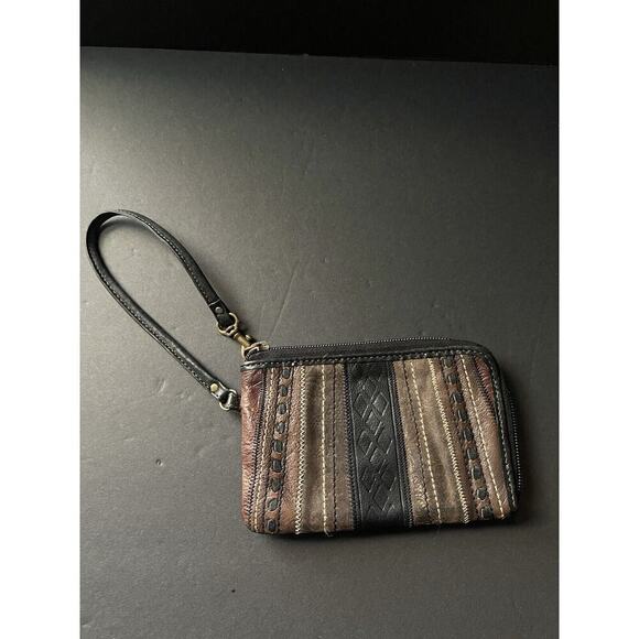 Fossil Handbags - Fossil Vintage Striped Leather Zip Around Wallet Clutch Wristlet Strap Boho